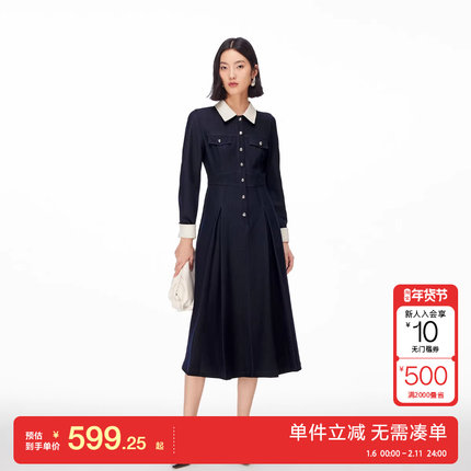 绫致Vero Moda连衣裙女26春季新款撞色口袋大裙摆收腰牛仔连衣裙