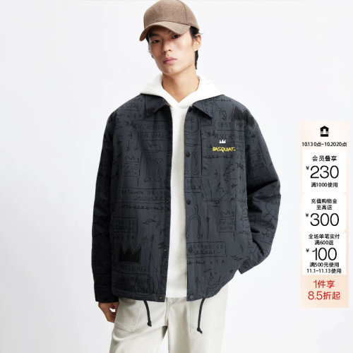 t区绫致杰克琼斯秋冬男棉衣服宽松翻领常规BSQ联名刺绣