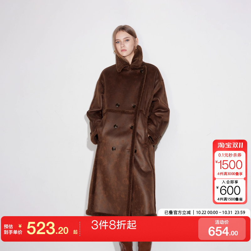 o区绫致ONLY2025春夏新款潮流复古保暖拼接PU宽松长款外套女时尚