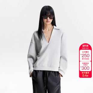 绫致ONLY秋冬新款 卫衣女 立体落肩剪裁显瘦V领设计长袖