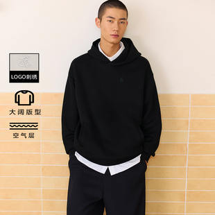 绫致杰克琼斯男秋冬卫衣日常纯色连帽刺绣斜插口袋长袖 上衣