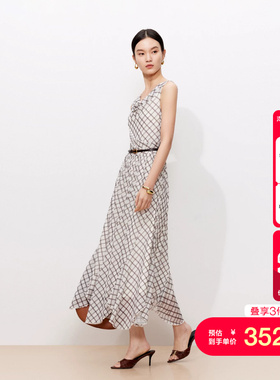 vq区绫致Vero Moda连衣裙2026夏季不规则下摆格纹荡领无袖长裙