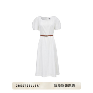 [特卖无配饰]绫致ONLY秋冬新款花苞袖短袖中长裙小白裙连衣裙女