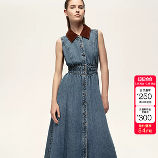 绫致ONLY秋冬新时尚通勤修身撞色翻领牛仔连衣裙女百搭
