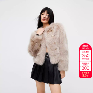 优雅气质圆领短款 时尚 皮草外套女 新款 绫致ONLY冬季