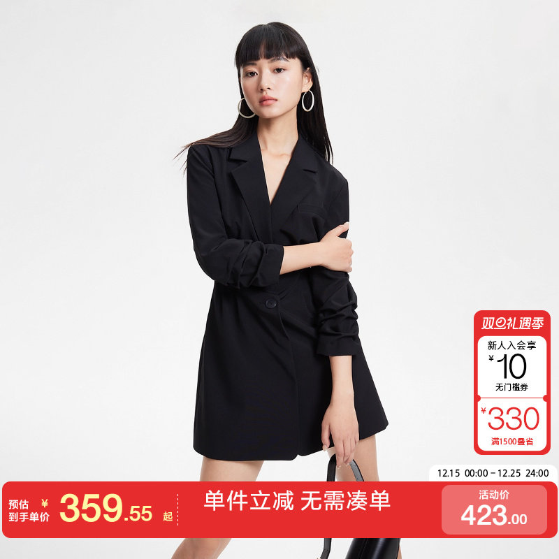 绫致Vero Moda连衣裙25春夏新优雅气质通勤七分袖黑色西装裙女 - 封面