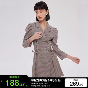 连衣裙3221SZ017女 t区绫致VeroModa闪光系列格纹简约西装