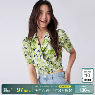 度假风时尚 tq区绫致Vero 甜美印花泡泡袖 Moda衬衫 潮流 2025夏季