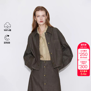 落肩牛仔衬衫 不对称贴袋利落短款 女 新款 绫致ONLY2026春季