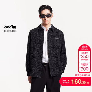 tq区绫致杰克琼斯春舒适长袖 翻领衣身混色提花含绵羊毛上衣男 衬衫