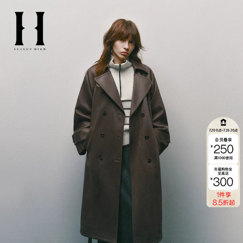 绫致SEASON HIGH 女装时尚潮流夹克大衣双排扣可调节纽扣
