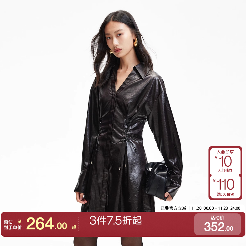 v区绫致Vero Moda连衣裙2025春夏光泽感面料绑带连衣裙时尚百搭