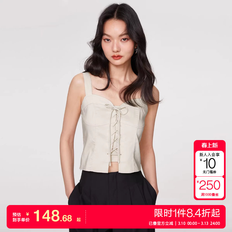 绫致ONLY2025春夏时尚辣妹修身绑带短款吊带T恤女士潮上衣