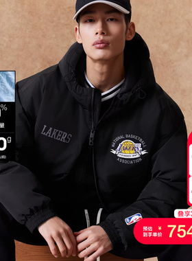vj区绫致【NBA联名款湖人队】杰克琼斯男装春羽绒服外套连帽宽松