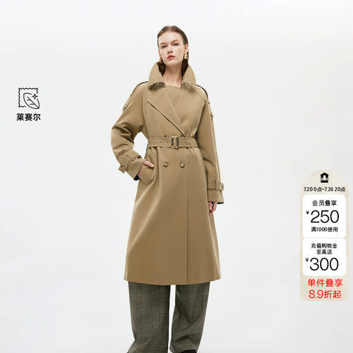 绫致ONLY新款卡其摩登风宽松插肩开衫风衣外套女
