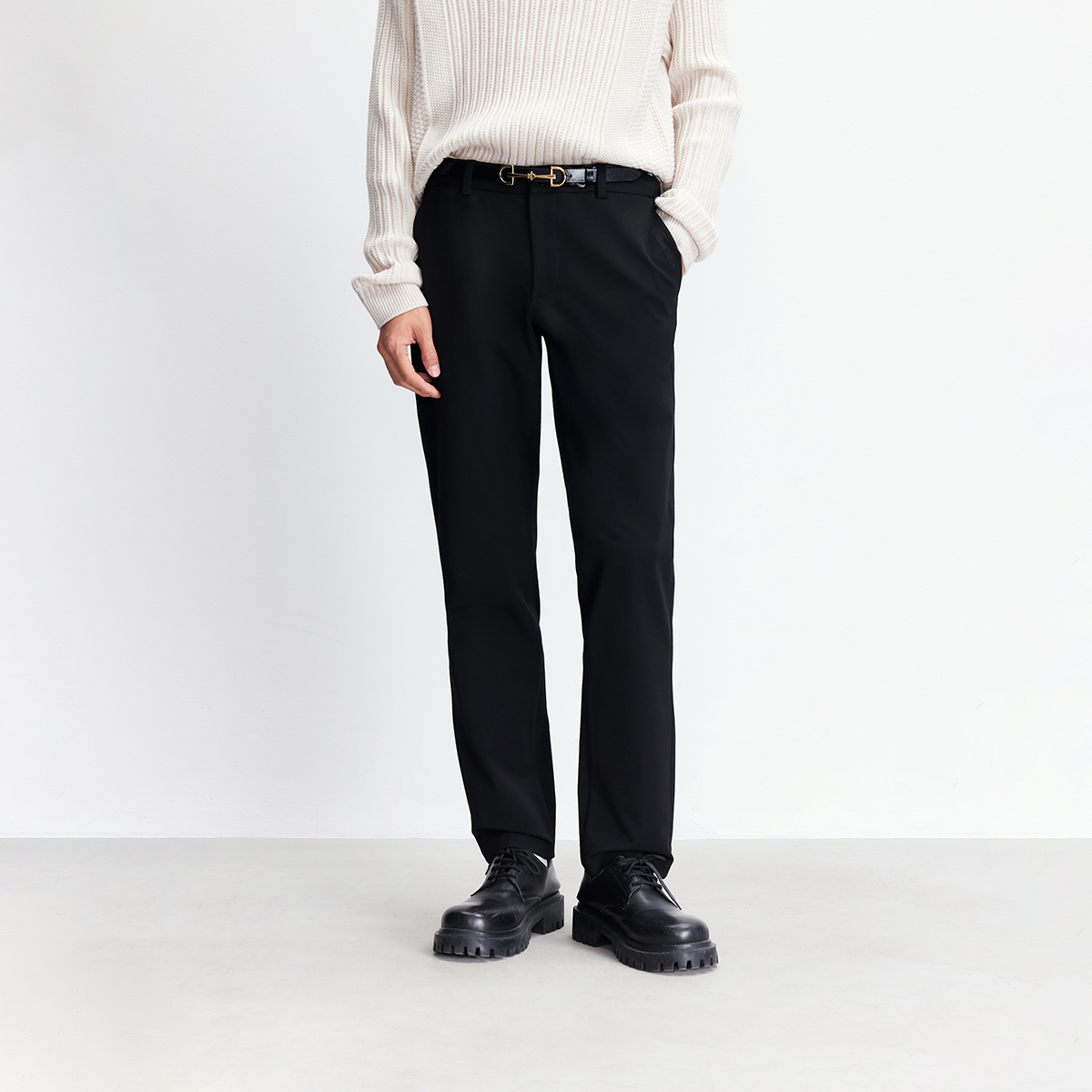 绫致杰克琼斯秋冬男时尚潮流百搭直筒版型字母刺绣休闲裤长裤