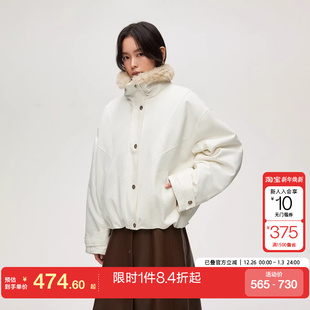 风保暖毛领拼接大翻领落肩棉服女 工装 绫致ONLY2025冬季 新款