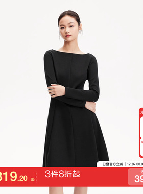 vq区绫致Vero Moda连衣裙女25早春夏一字肩赫本风收腰小黑裙简约