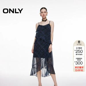 绫致ONLY夏季新款时髦格纹吊带显瘦飘逸中长裙连衣裙女