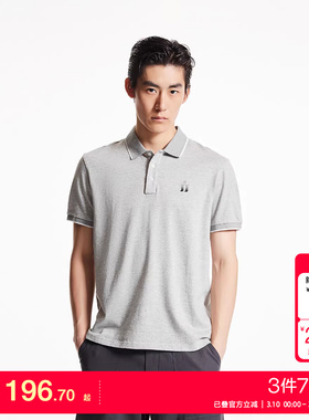 tj区绫致杰克琼斯春夏季百搭商务休闲logol贴布宽松翻领短袖上衣