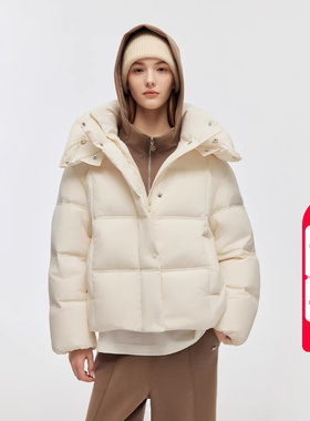 绫致ONLY2025冬季新款可拆卸帽子底摆抽绳90白鸭绒羽绒服女