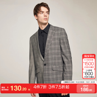 绫致SELECTED思莱德格纹拼接商务一粒扣西服外套 专区到手1折起