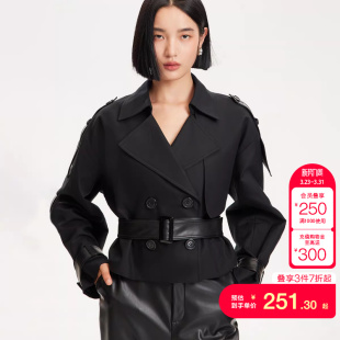 tq区绫致Couture 外套设计 Made夹克女秋冬双排扣翻领腰带短款