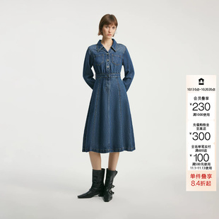 绫致ONLY2026秋冬新款A型剪裁衬衫V领贴袋解构裙摆牛仔连衣裙女