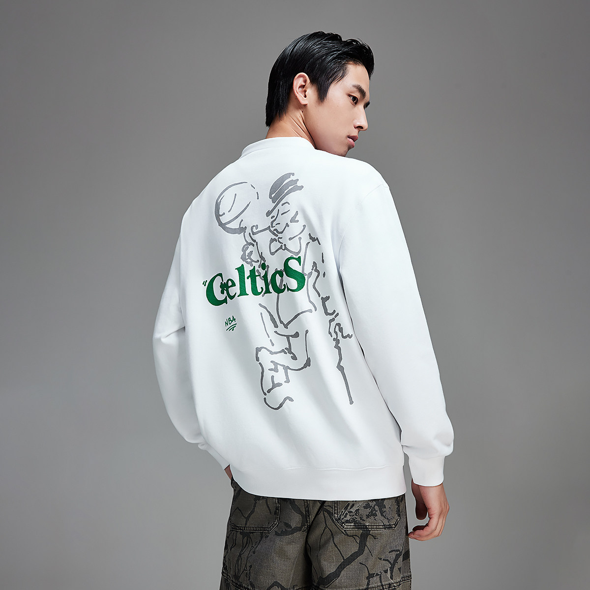 tq区绫致杰克琼斯秋冬NBA联名凯尔特人队领口半拉链卫衣男