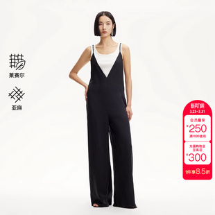 绫致Vero 春夏V领吊带莱赛尔亚麻阔腿显瘦休闲 Moda连体裤