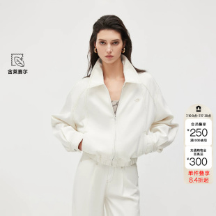 绫致ONLY2026春季新款翻领胸前刺绣宽松插肩袖牛仔外套女