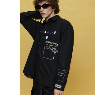 长袖 tq区绫致杰克琼斯秋冬BSQ联名款 胸前涂鸦纯棉休闲衬衫