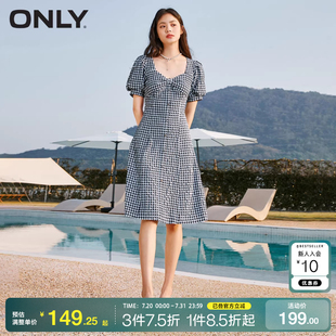 连衣裙女时尚 tq区绫致ONLY2025春夏新款 短袖 甜美方领泡泡袖 中长款