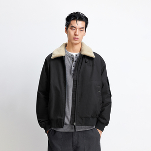 绫致杰克琼斯男秋季 复古休闲可拆卸毛领宽松翻领棉衣棉服外套