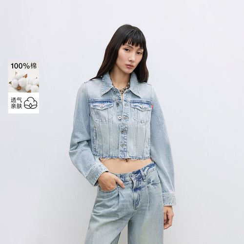 ONLY正肩长袖翻领牛仔外套
