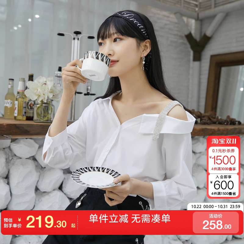 绫致VeroModa春夏新2025气质潮流舒适亮钻七分袖衬衫时尚百搭
