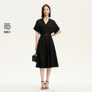 v区绫致Vero Moda连衣裙夏季新款莱赛尔舒适V领纯色中长裙