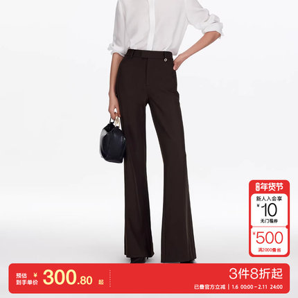 v区绫致Vero Moda休闲裤25冬季金属扣垂坠修身显瘦喇叭裤复古