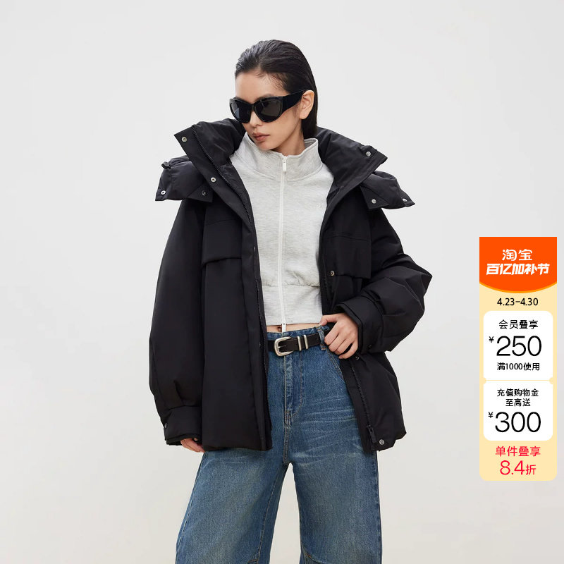 绫致ONLY冬季新款90白鸭绒立领隐形插袋设计羽绒服女