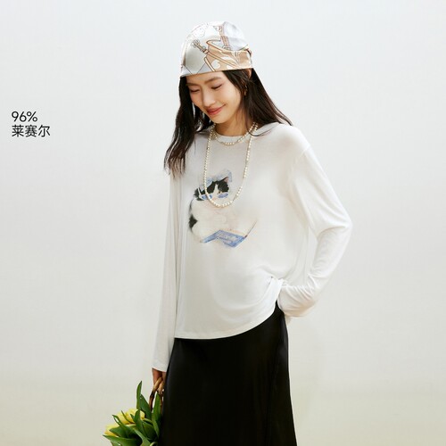 v区绫致Vero ModaT恤女26夏季含莱赛尔猫咪印花圆领上衣简约百搭