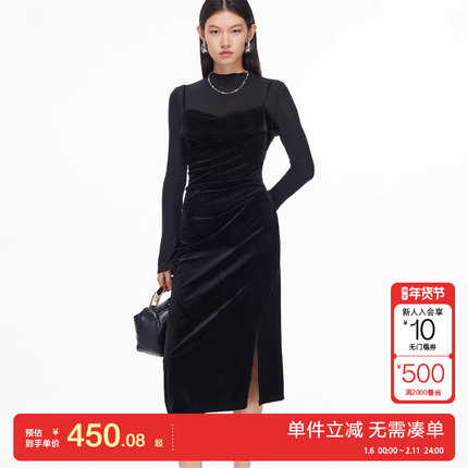 绫致Vero Moda连衣裙女2025冬季新款收腰真两件设计连衣裙简约