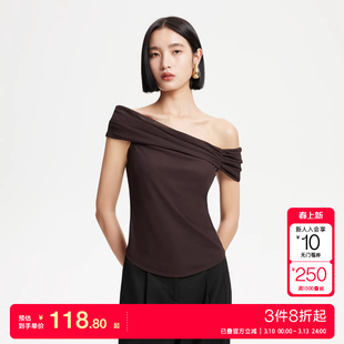 vq区绫致Vero ModaT恤2025夏季新款轻薄微透不对称领口设计上衣