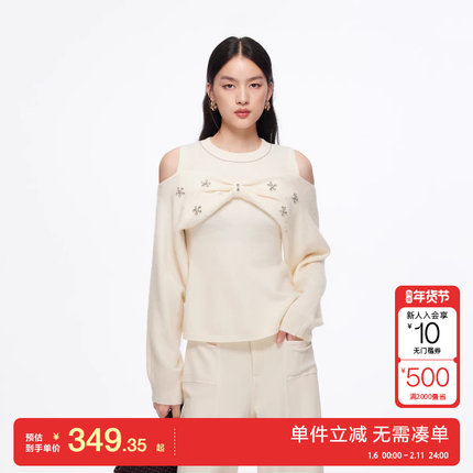 绫致Vero Moda针织衫女2025秋冬新款蝴蝶结立体钉珠气质甜美上衣