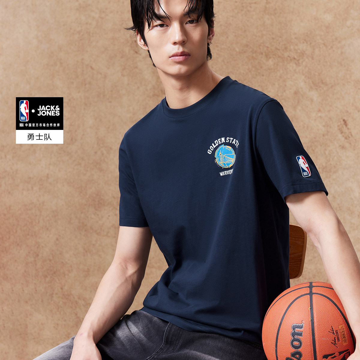 jq区绫致杰克琼斯NBA勇士队联名男短袖T恤潮流宽松休闲潮流百搭