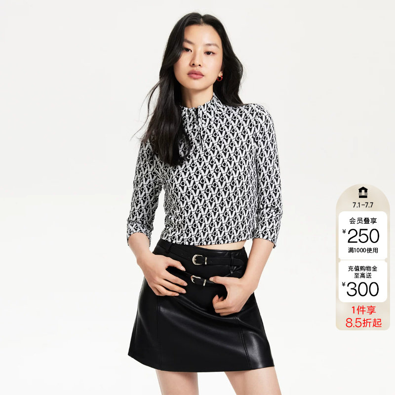 tq区绫致Vero Moda上衣女春夏H版型短款立领七分袖时尚
