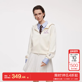 oq区绫致ONLY2025冬季新款NBA宽松短款双向拉链连帽开衫卫衣女