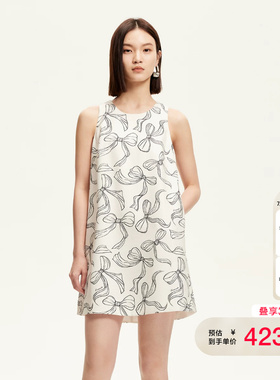 vq区绫致Vero Moda连衣裙夏季新款圆领蝴蝶结印花无袖短裙