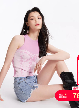 tq区绫致VeroModa针织衫25春夏含棉仿牛仔印花无袖针织背心