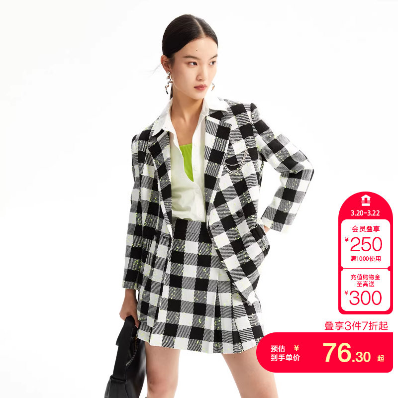 tq区绫致Vero Moda西服秋冬新可爱少女格纹图案长袖外套女