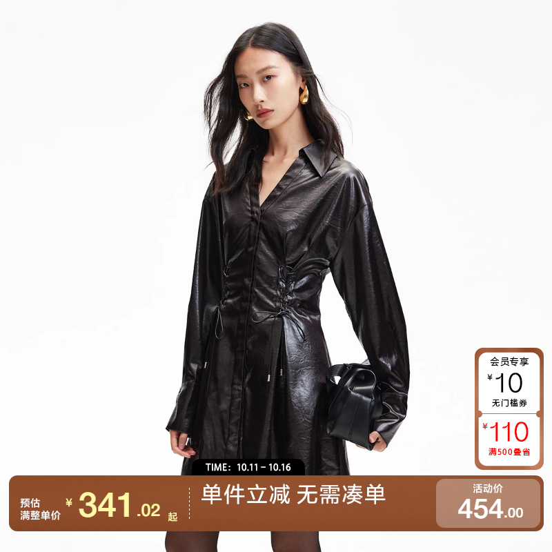 绫致Vero Moda连衣裙2025春夏光泽感面料绑带连衣裙时尚百搭